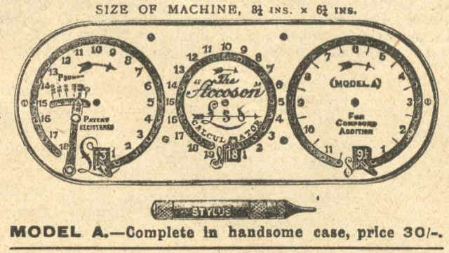 Accoson Calculator For Compound Addition Ad L .Grigg and Co. London (courtesy: V. Geppert)